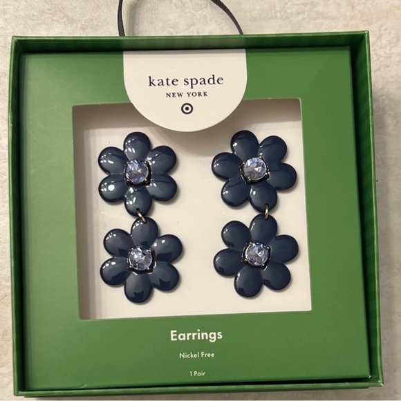 Kate Spade Navy Floral Earrings NIB - Picture 1 of 5
